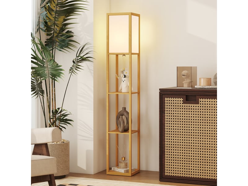  Lampadaire avec compartiments de rangement, ampoule e27, pour salon, chambre, bureau, naturel  - Conforama D