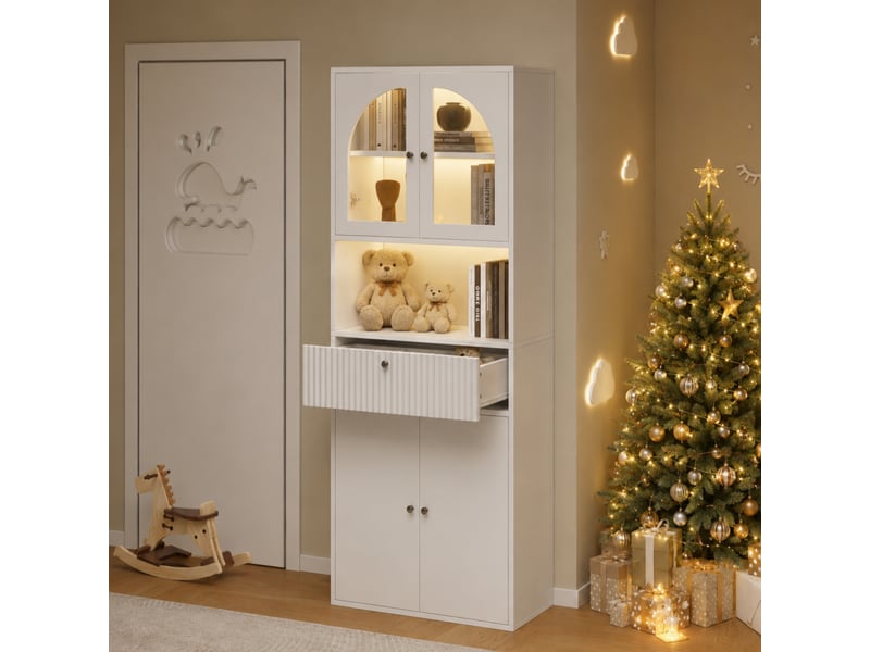  Vitrine bibliothèque led rgb avec portes vitrées et tiroir, 70 x 35 x 180 cm, mdf et verre blancs  - Conforama W