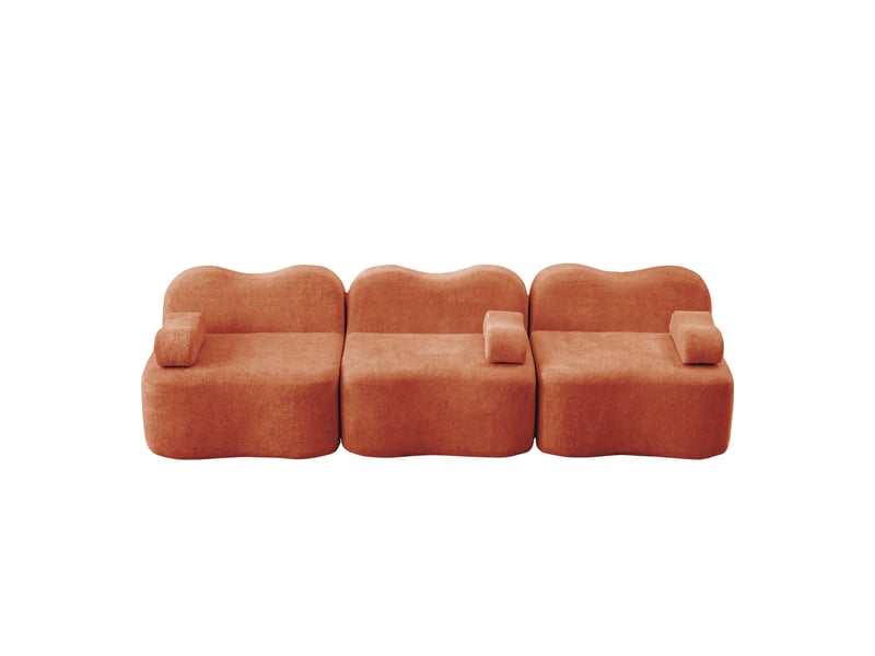 Canapé modulaire d'angle sans cadre avec assise profonde, accoudoirs ergonomiques et velours orange - Conforama A