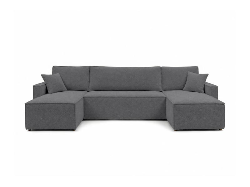 Farah - canapé d'angle panoramique convertible 6 places accoudoirs slim en tissu bouclettes texturées - Conforama E