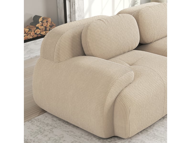 Canapé d'angle modulaire 208x178x70cm 2 places, canapé de salon, ergonomique, meuble de salon, velours côtelé, beige  - Conforama D