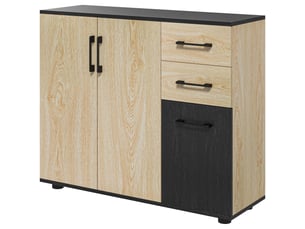 Buffet de cuisine, 2 placards, étagère réglable, 2 tiroirs, 90x30x75,5 cm, naturel et noir