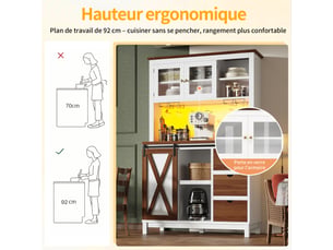 Buffet haut,104x40x180 cm,avec led,mdf, métal et verre,blanc