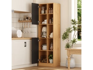 Meuble d'angle de cuisine avec 2 portes, 6 niches et étagères réglables en mdf pour cuisine 50×35,5×170 cm