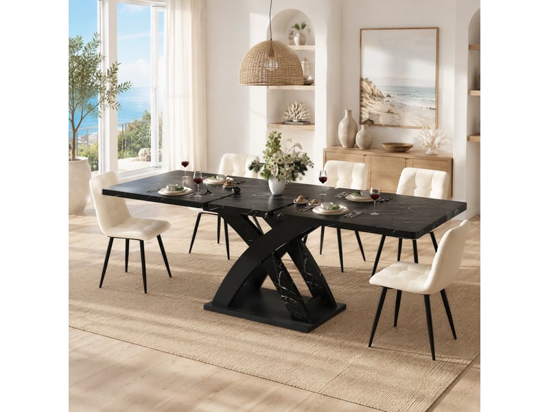 Table à manger extensible 120 à 160 cm, jusqu’à 6 personnes, mdf et métal, noire - Conforama B