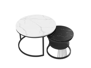 Lot de 2 tables basses rondes 7045cm noir et blanc - design industriel avec plateau effet marbre et étagère de rangement