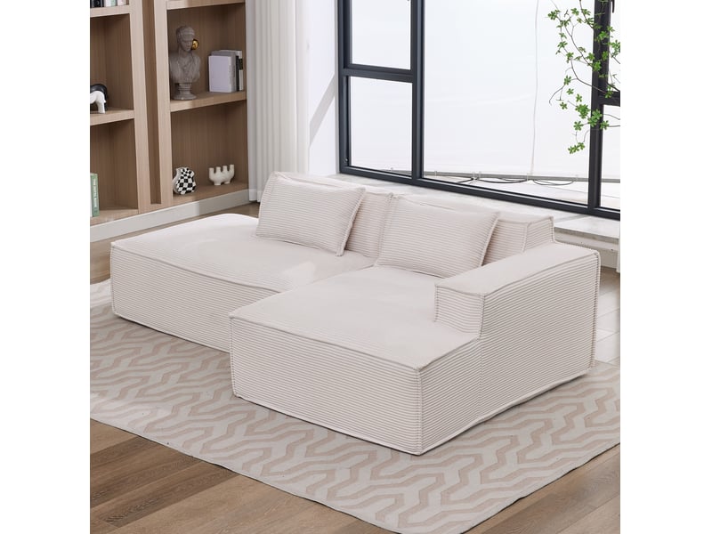  Canapé 2 places ulevr fixe 233 cm avec 2 coussins, assise souple à ressorts ensachés, polyester beige  - Conforama D