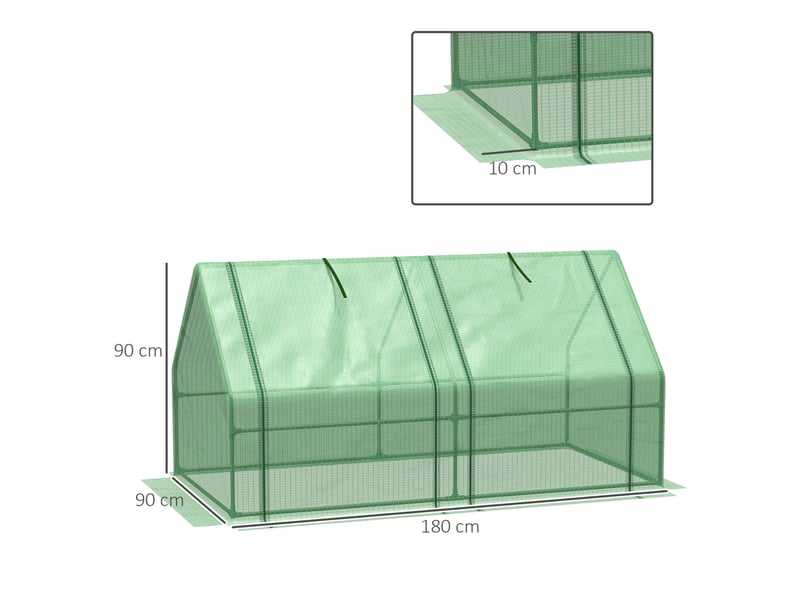  Serre de jardin 180x90x90 cm – verte – film pe 140 gm² anti-uv, fenêtres enroulables à fermeture zippée  - Conforama C