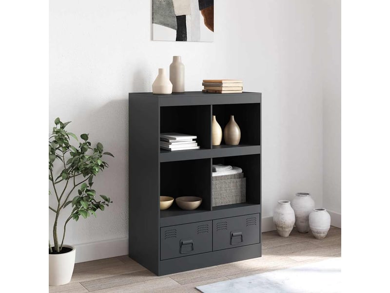  Buffet haut - bahut - meuble de rangement anthracite 67x39x95 cm acier  - Conforama C