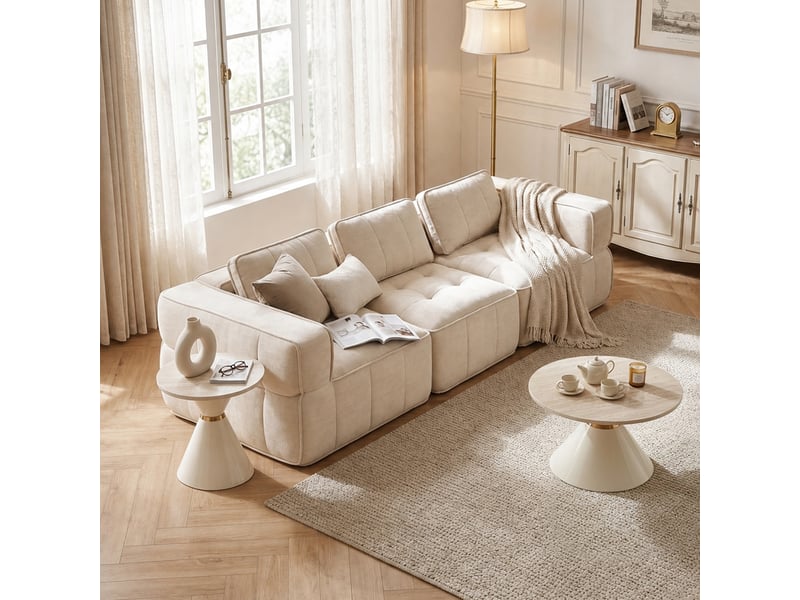  Canapé 3 places, revêtement en tissu, sans assemblage, beige  - Conforama C