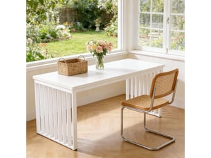 Bureau double 2 postes avec patins réglables - structure renforcée mdf, métal blanc 180 × 60 cm