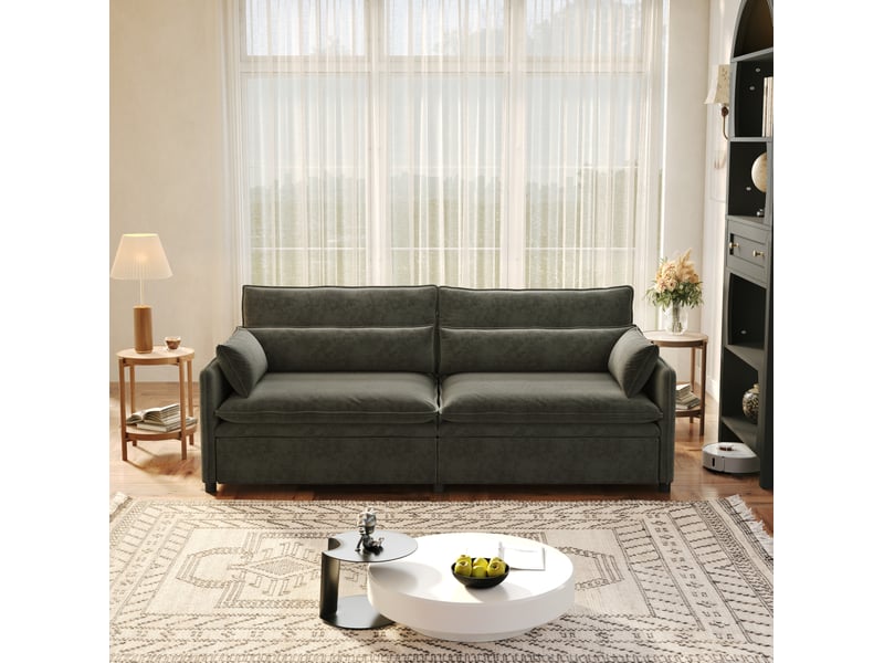 Canapé convertible 3 places avec rangement 206x91x86 cm en chenille gris foncé - Conforama W