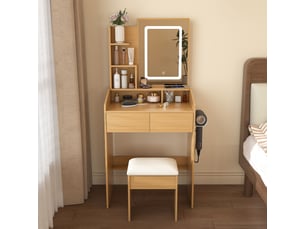 Table de maquillage led - miroir éclairé led réglable - prise électrique intégrée - support de sèche-cheveux