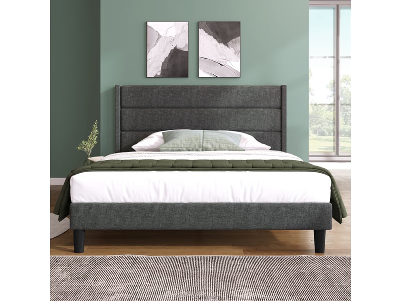  Lit 140 × 200 cm en lin gris foncé avec sommier à lattes IKSETERA TRADING LTD - Conforama D