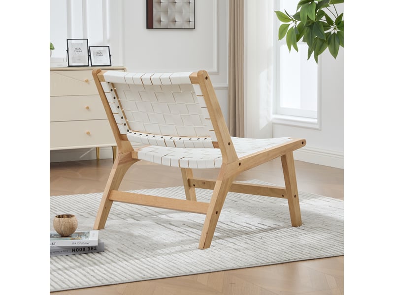  Fauteuil 66x71x72 cm, motif damier, blanc et coloris naturel  - Conforama E