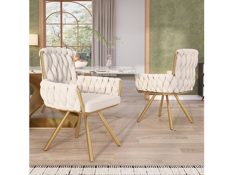  Lot de 4 chaises de salle à manger pivotantes en velours beige avec accoudoirs  - Conforama C