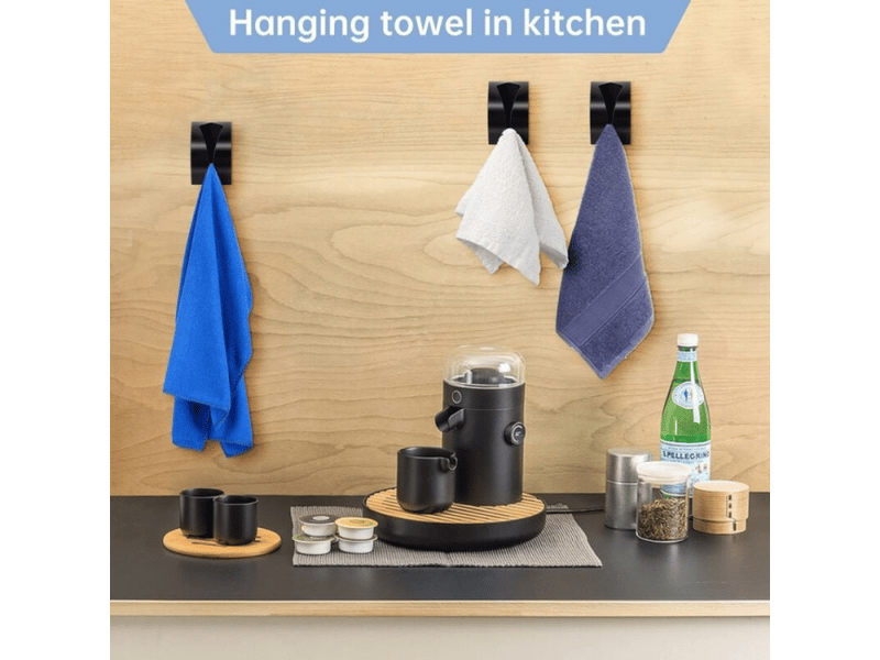 Morceau de porte-serviettes de cuisine autocollant, crochet pour essuie-tout en acier inoxydable, montage mural sans perçage, noir - Conforama D