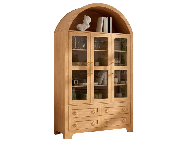 Buffet haut 3 portes vitrées et 4 tiroirs 110x40x185 cm coloris naturel - Conforama A