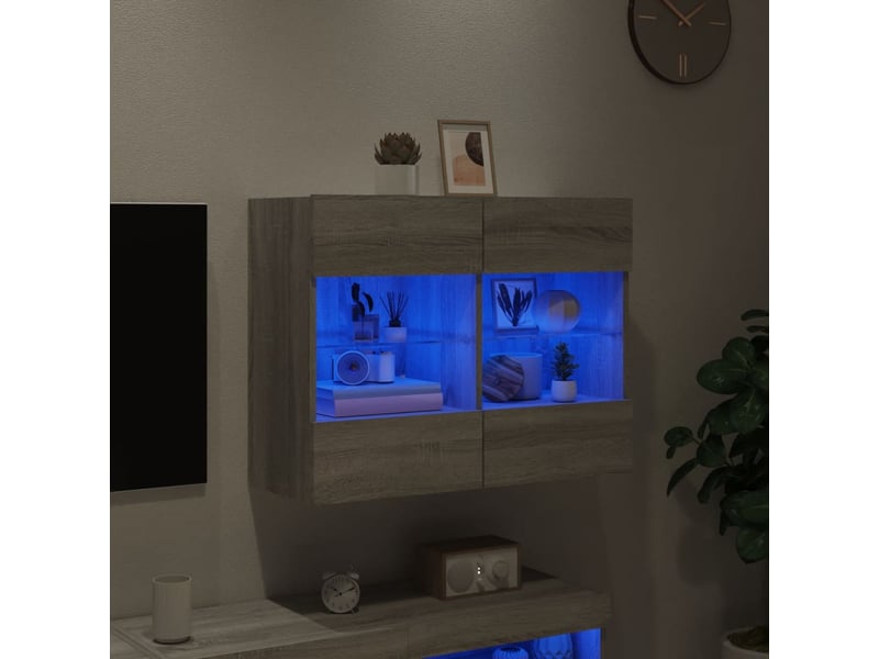  Meuble tv - banc tv - meuble de rangement mural avec lumières led sonoma gris 78,5x30x60,5 cm  - Conforama C