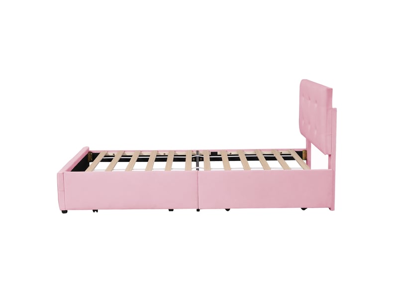  Lit avec rangement 90 × 200 cm en velours - rose C-CRAFTLINK - Conforama A