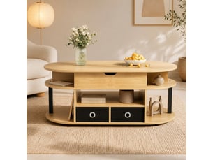 Table basse relevable avec 2 tiroirs en tissu et espace de rangement, style moderne, pour salon et bureau