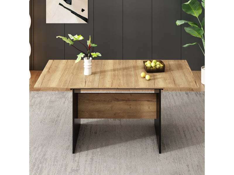  Table à manger extensible rectangulaire aspect veinure naturelle 140180 x 80 cm, peut accueillir 4 à 6 personnes  - Conforama D