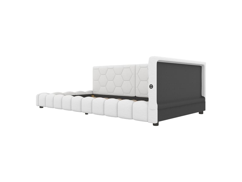  Lit banquette blanc 90x200 cm avec led 16 couleurs, usb-c et sommier à lattes  - Conforama D