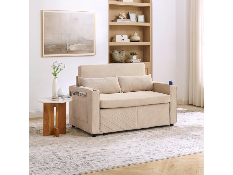  Canapé convertible, canapé-lit, 2 places, beige, 3 en 1, usb, pour salon et séjour, adapté à l'espace de vie  - Conforama R