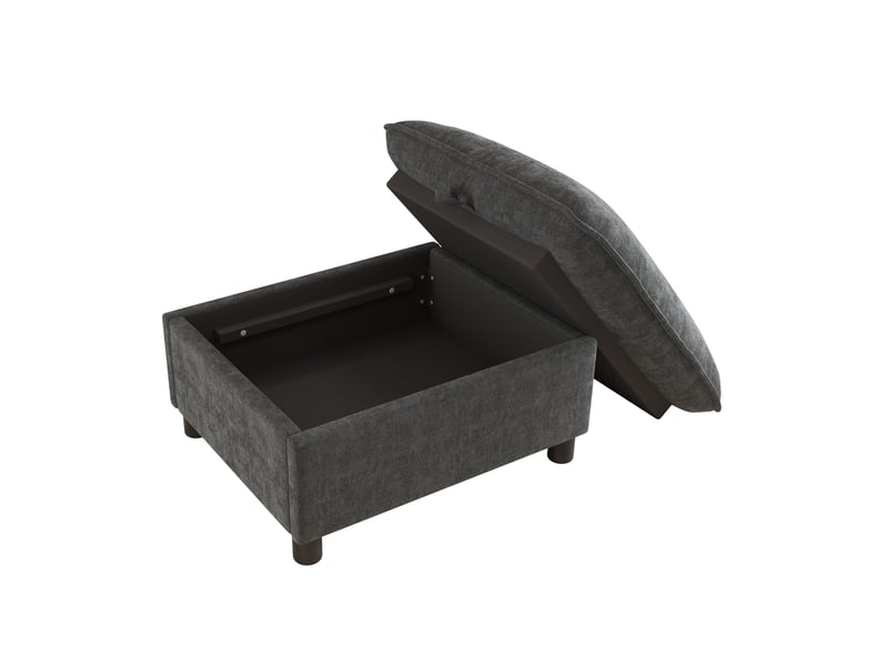  Pouf coffre 98x65x48 cm en chenille, bois et métal gris, repose-pieds rembourré avec pieds de 8 cm et rangement polyvalent  - Conforama E