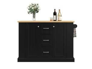 Îlot de cuisine mobile avec plateau rabattable et roulettes freinées - 3 tiroirs mdf noir 120 × 70 × 90 cm
