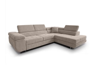 Canapé d'angle droit convertible <strong>AX LIVING </strong> <strong>Konak</strong> 4 places Velours côtelé beige avec coffre de rangement