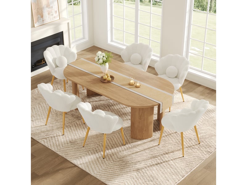  Lot de 6 fauteuils 60x62.5x83 cm tissu bouclé assise rembourrée dossier coquillage pieds en métal moderne blanc OPULERANE TRADING LTD - Conforama B