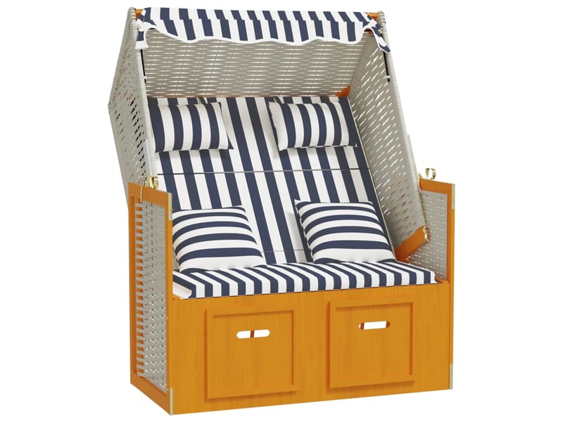  Strandkorb avec coussins résine tressée bois solide blanc bleu 02_0012174  - Conforama A
