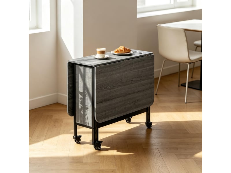  Table de salle à manger pliable à roulettes avec étagère 6 places en métal 130×80×74 cm grise  - Conforama B