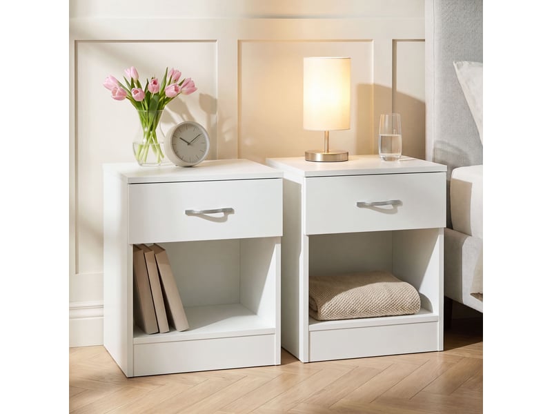  Table de chevet riano, commode de nuit, chambre, 47x40x36cm, set de 2, 1 tiroir, blanc 3332395 - Conforama B