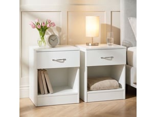 Table de chevet riano, commode de nuit, chambre, 47x40x36cm, set de 2, 1 tiroir, blanc