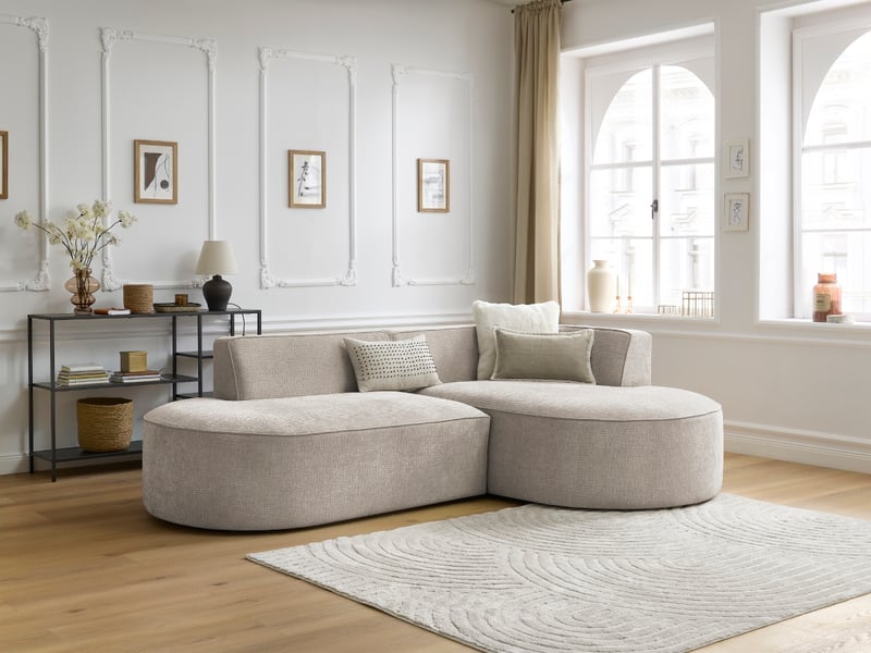 Bobochic canapé d'angle fixe rousseau tissu texturé beige angle droit ROUSSEAU - Conforama B