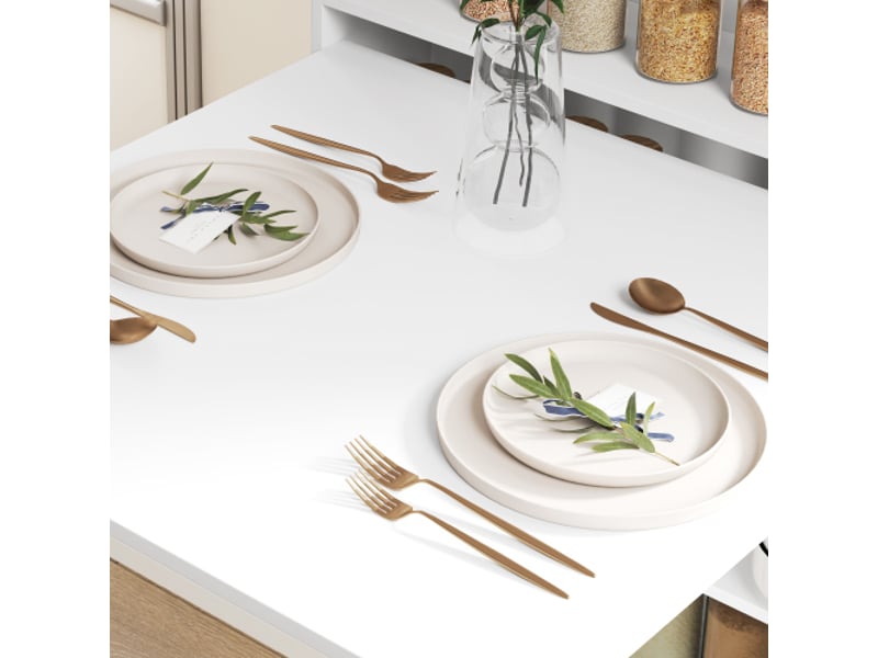 Table pliante gain de place : se déploie selon vos besoins et intègre 4 étagères pratiques avec dispositif anti-basculement.  - Conforama R