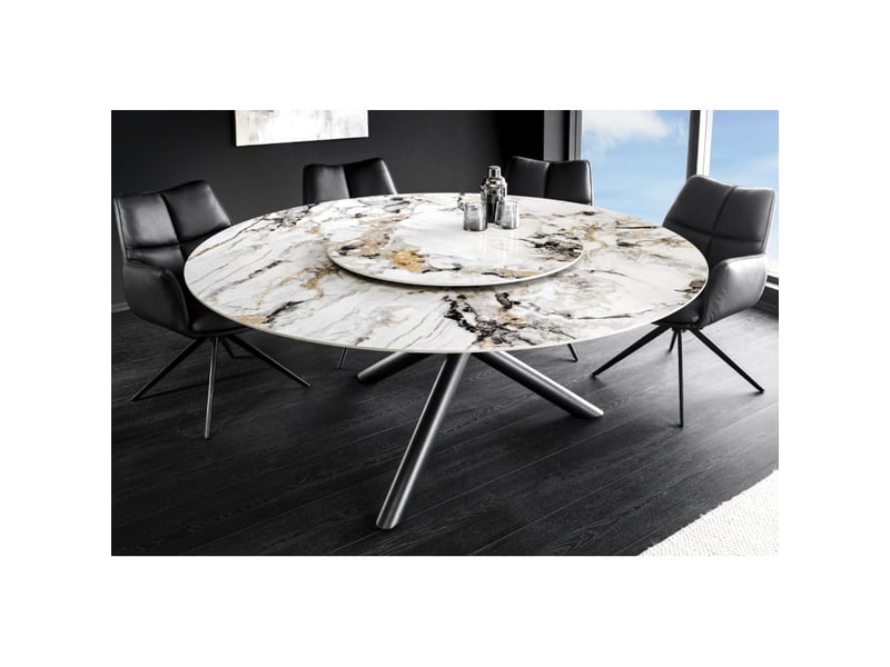 Table axya – ronde 150 cm – plateau en céramique et verre trempé effet marbre blanc avec plateau supérieur tournant - Conforama B