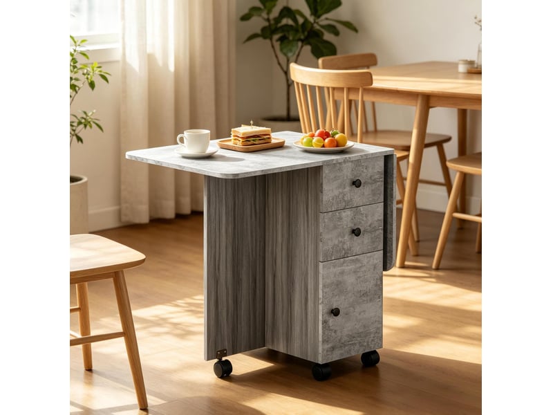  Table de salle à manger pliante avec tiroirs et rangement sur roulettes freinées, gris 120 × 60 × 76,5 cm  - Conforama D