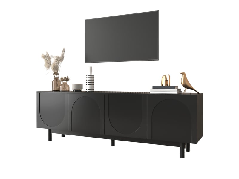  Meuble tv noir 175 x 38 x 56 cm, tablettes réglables, portes push-to-open, style luxe, noir  - Conforama A