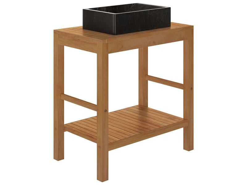  Armoire de toilette en teck solide avec lavabo en marbre noir cf65589  - Conforama C