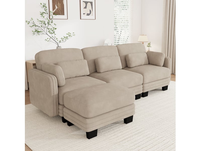  Canapé d’angle modulable 3 places 253x143x88 cm en chenille café clair  - Conforama W