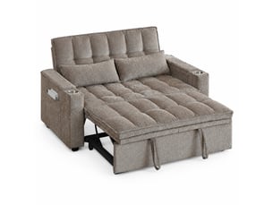 Canapé droit convertible <strong>MODENVIE</strong> <strong></strong> 2 places Tissu marron avec coffre de rangement