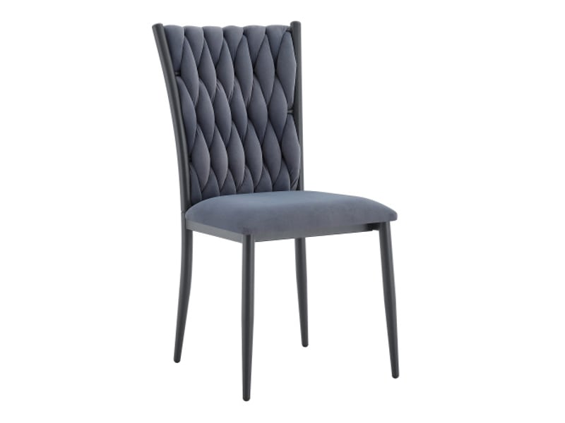  Chaise velours gris foncé — dossier haut capitonné — pieds métalliques, idéale cuisine et salle à manger  - Conforama A