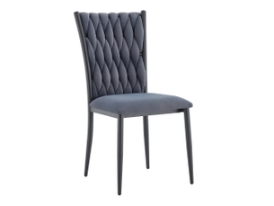Chaise velours gris foncé — dossier haut capitonné — pieds métalliques, idéale cuisine et salle à manger