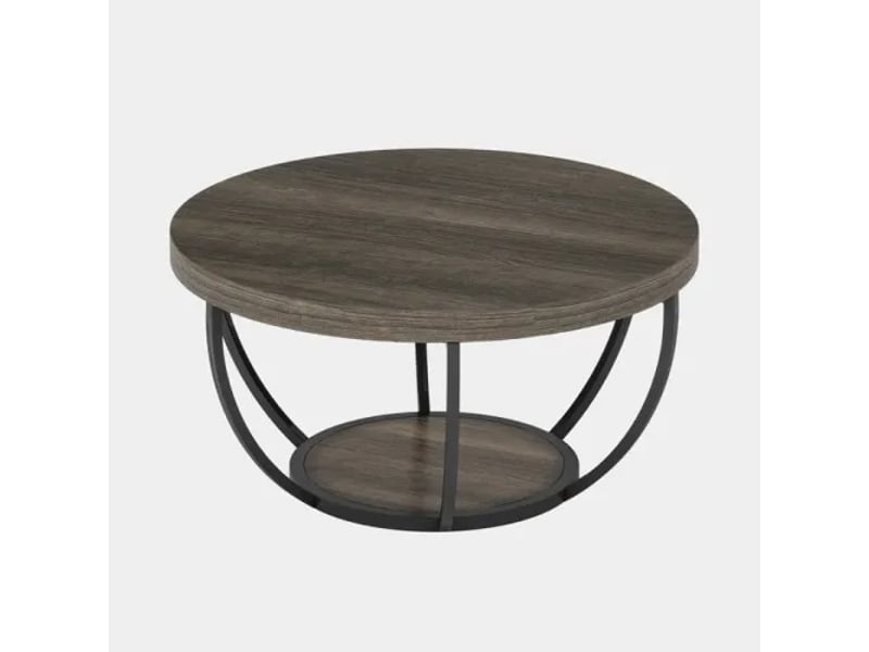  Table basse ronde à 2 niveaux en bois et métal gris ø80x45 cm  - Conforama A