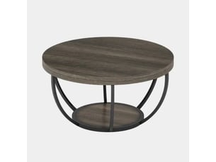 Table basse ronde à 2 niveaux en bois et métal gris ø80x45 cm