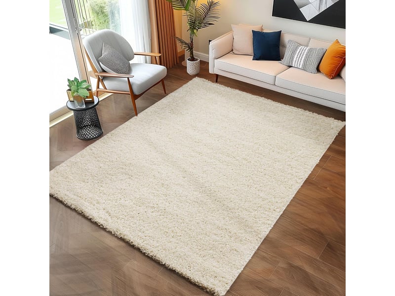 Shaggy - tapis uni à poils longs - blanc ivoire 160 x 230 cm LIFE1602301500CREAM - Conforama B