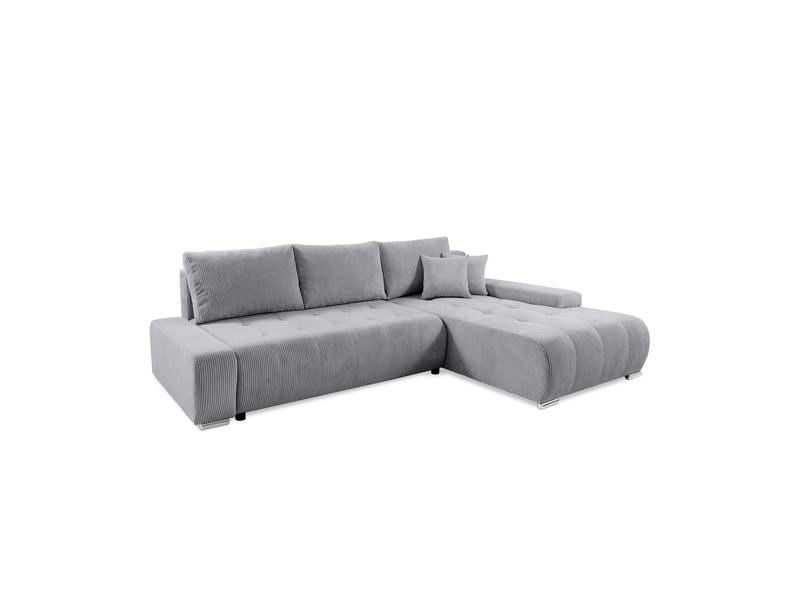  Canapé d'angle convertible velutti l velours côtelé poso gris, méridienne droite avec coffre  - Conforama A